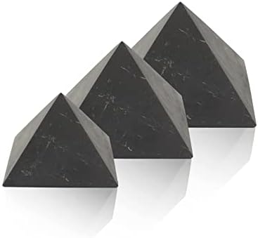 הסט פירמידה אבן שחורה של Heka Naturals מלוטש של 3 | 2+3+4 אינץ ' - אבן שולחן שולחן שונגיט לבית או למשרד - אבני